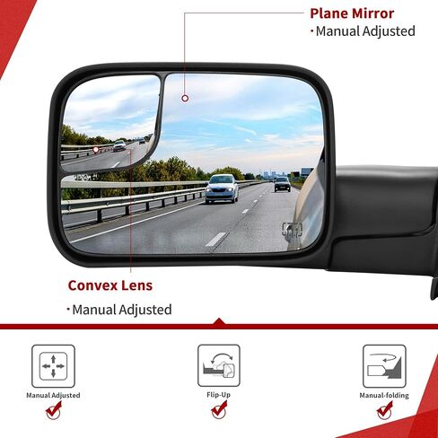 YITAMOTOR Towing Mirrors Compatible with 2002-2008 Dodge Ram 1500, 2003-2009 Dodge Ram 2500 3500 Power Adjustable Heated Manual Flip-Up Folding Tow Mirrors Pair Set in Saudi Arabia