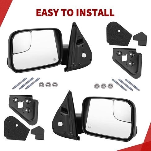 YITAMOTOR Towing Mirrors Compatible with 2002-2008 Dodge Ram 1500, 2003-2009 Dodge Ram 2500 3500 Power Adjustable Heated Manual Flip-Up Folding Tow Mirrors Pair Set in Saudi Arabia