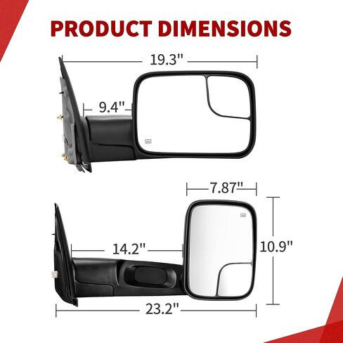 YITAMOTOR Towing Mirrors Compatible with 2002-2008 Dodge Ram 1500, 2003-2009 Dodge Ram 2500 3500 Power Adjustable Heated Manual Flip-Up Folding Tow Mirrors Pair Set in Saudi Arabia