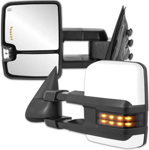 مرايا القطر ذات الطاقة الساخنة البيضاء متوافقة مع 2014-2019 Chevy Silverado 1500 2500 3500 HD/GMC Sierra w/Turn Signal Light Light White Lamp (مجموعة 2) in Kuwait