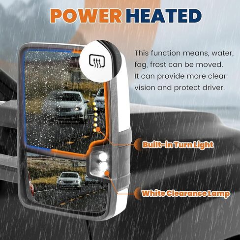 مرايا القطر ذات الطاقة الساخنة البيضاء متوافقة مع 2014-2019 Chevy Silverado 1500 2500 3500 HD/GMC Sierra w/Turn Signal Light Light White Lamp (مجموعة 2) in Kuwait