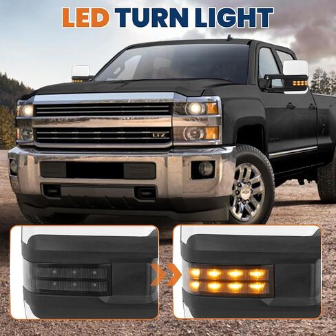مرايا القطر ذات الطاقة الساخنة البيضاء متوافقة مع 2014-2019 Chevy Silverado 1500 2500 3500 HD/GMC Sierra w/Turn Signal Light Light White Lamp (مجموعة 2) in Kuwait