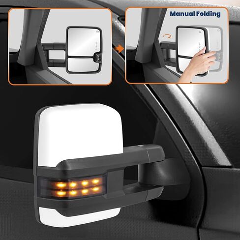 مرايا القطر ذات الطاقة الساخنة البيضاء متوافقة مع 2014-2019 Chevy Silverado 1500 2500 3500 HD/GMC Sierra w/Turn Signal Light Light White Lamp (مجموعة 2) in Kuwait
