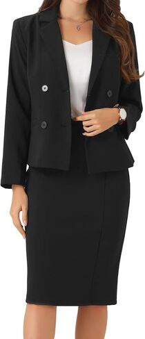 Allegra K 2 Piece Suit Skirt Business Set for Women's Long Sleeve Work Outfits Blazer Jacket Pencil Skirts Set in Saudi Arabia