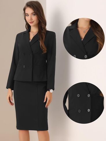 Allegra K 2 Piece Suit Skirt Business Set for Women's Long Sleeve Work Outfits Blazer Jacket Pencil Skirts Set in Saudi Arabia
