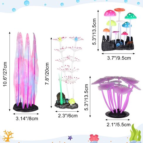 Glowing Fish Tank Decorations Plants, 4 pcs Glow Aquarium Decorations, Glowing Coral Plant Ornaments Lotus Kelp and Anemone in Saudi Arabia