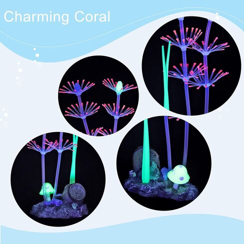 Glowing Fish Tank Decorations Plants, 4 pcs Glow Aquarium Decorations, Glowing Coral Plant Ornaments Lotus Kelp and Anemone in Saudi Arabia