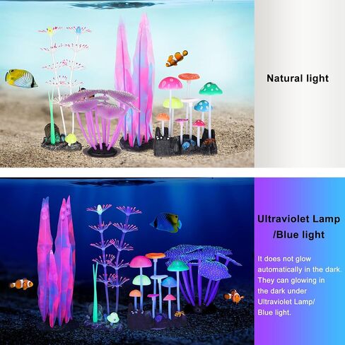 Glowing Fish Tank Decorations Plants, 4 pcs Glow Aquarium Decorations, Glowing Coral Plant Ornaments Lotus Kelp and Anemone in Saudi Arabia