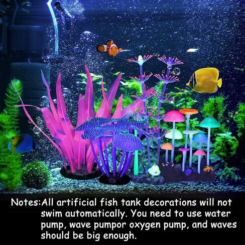 Glowing Fish Tank Decorations Plants, 4 pcs Glow Aquarium Decorations, Glowing Coral Plant Ornaments Lotus Kelp and Anemone in Saudi Arabia