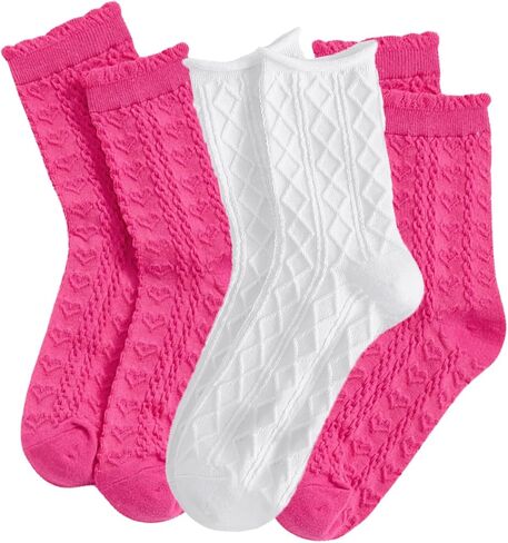 OYOANGLE Women's 3 Pairs Cable Knit Casual Crew Socks Stretchy Solid Simple Socks in Kuwait