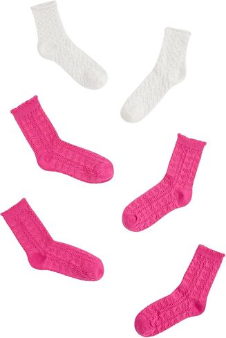 OYOANGLE Women's 3 Pairs Cable Knit Casual Crew Socks Stretchy Solid Simple Socks in Kuwait