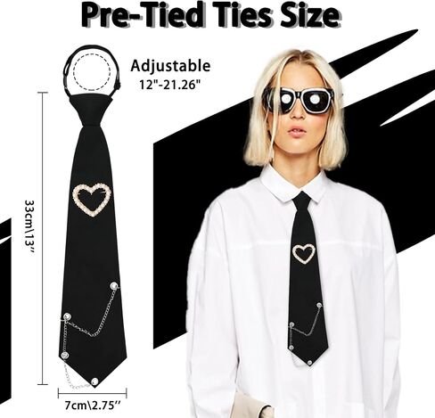 Ties for Women, Womens Tie with Punk Chain Adjustable Pre-Tied Necktie for Girls Boys Party School Uniform Shirt Suit in Saudi Arabia