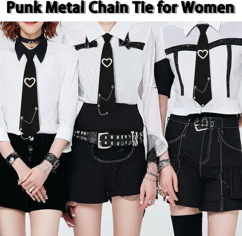 Ties for Women, Womens Tie with Punk Chain Adjustable Pre-Tied Necktie for Girls Boys Party School Uniform Shirt Suit in Saudi Arabia