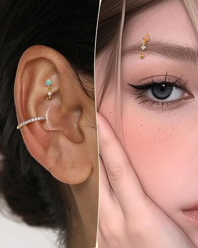 أقراط خمر Rook Dangle 16g Pink Opal Erybrow Rok Rings Stainless Steel Rook Eyeborw Jewelry Jewelry in Saudi Arabia