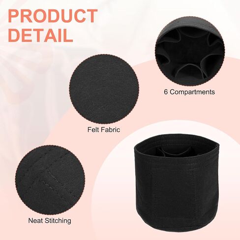 uxcell Purse Organizer Insert, Portable Felt Organizer Bags Round Multiple Compartments Purse Liner for Bucket Bag, Domed Satchel, Tote Bag, Handbag Shaper (8" x 4" x 5.5", Black) in Kuwait