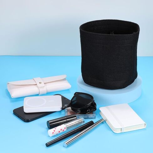 uxcell Purse Organizer Insert, Portable Felt Organizer Bags Round Multiple Compartments Purse Liner for Bucket Bag, Domed Satchel, Tote Bag, Handbag Shaper (8" x 4" x 5.5", Black) in Kuwait