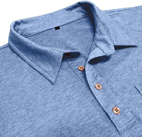 Men's Casual Polo Shirts Classic Short Sleeve Button Tees Basic Golf Shirt Cotton Top with Pocket in Kuwait