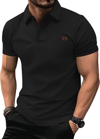 ZITY MENS WAFFLE POLO قمصان غير رسمية قصيرة الأكمام بولو للرجال رطوبة الفتوة تي شيرت مع جيب in Saudi Arabia