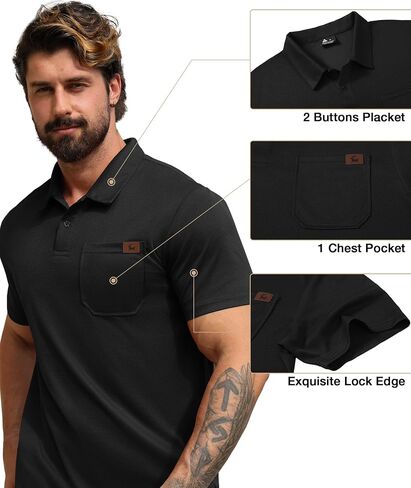 ZITY MENS WAFFLE POLO قمصان غير رسمية قصيرة الأكمام بولو للرجال رطوبة الفتوة تي شيرت مع جيب in Saudi Arabia