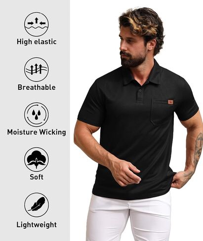 ZITY MENS WAFFLE POLO قمصان غير رسمية قصيرة الأكمام بولو للرجال رطوبة الفتوة تي شيرت مع جيب in Saudi Arabia