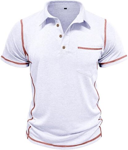 Men's Casual Polo Shirts Classic Short Sleeve Button Tees Basic Golf Shirt Cotton Top with Pocket in Saudi Arabia