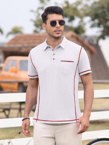 Men's Casual Polo Shirts Classic Short Sleeve Button Tees Basic Golf Shirt Cotton Top with Pocket in Saudi Arabia