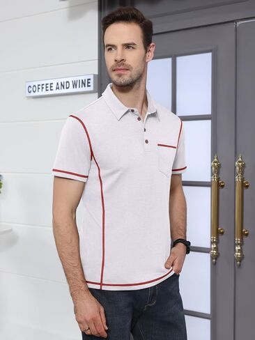 Men's Casual Polo Shirts Classic Short Sleeve Button Tees Basic Golf Shirt Cotton Top with Pocket in Saudi Arabia