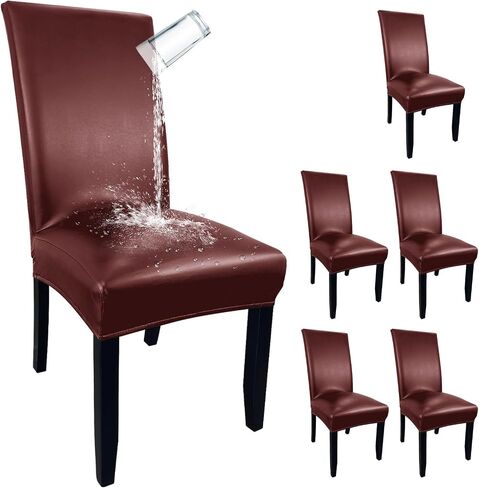 Pu Leather Dining Chair Covers set of 4, Waterproof Kitchen Chair Covers for Protecting Chairs from Stain/Scratch, Soft & Elastic Parsons Chair Slipcover Well-Fitted for Dinning Room(Black, 4Pcs) in Kuwait