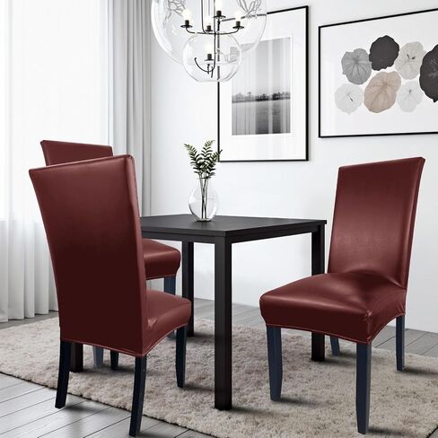 Pu Leather Dining Chair Covers set of 4, Waterproof Kitchen Chair Covers for Protecting Chairs from Stain/Scratch, Soft & Elastic Parsons Chair Slipcover Well-Fitted for Dinning Room(Black, 4Pcs) in Kuwait