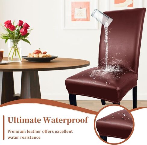 Pu Leather Dining Chair Covers set of 4, Waterproof Kitchen Chair Covers for Protecting Chairs from Stain/Scratch, Soft & Elastic Parsons Chair Slipcover Well-Fitted for Dinning Room(Black, 4Pcs) in Kuwait