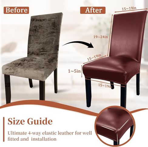 Pu Leather Dining Chair Covers set of 4, Waterproof Kitchen Chair Covers for Protecting Chairs from Stain/Scratch, Soft & Elastic Parsons Chair Slipcover Well-Fitted for Dinning Room(Black, 4Pcs) in Kuwait