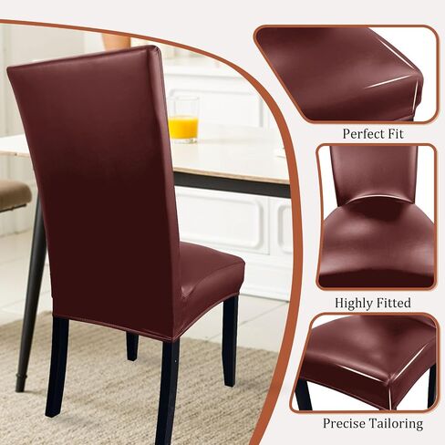 Pu Leather Dining Chair Covers set of 4, Waterproof Kitchen Chair Covers for Protecting Chairs from Stain/Scratch, Soft & Elastic Parsons Chair Slipcover Well-Fitted for Dinning Room(Black, 4Pcs) in Kuwait