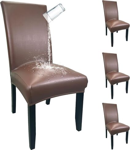 Pu Leather Dining Chair Covers set of 4, Waterproof Kitchen Chair Covers for Protecting Chairs from Stain/Scratch, Soft & Elastic Parsons Chair Slipcover Well-Fitted for Dinning Room(Black, 4Pcs) in Kuwait