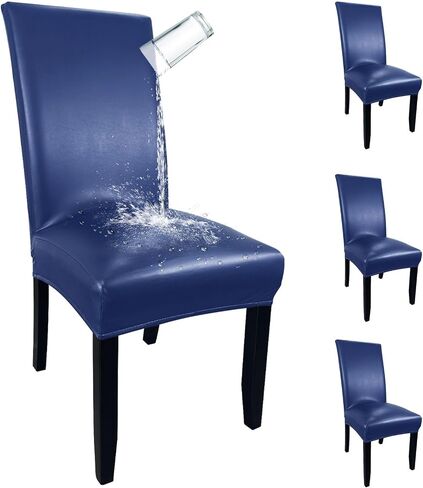 Pu Leather Dining Chair Covers set of 4, Waterproof Kitchen Chair Covers for Protecting Chairs from Stain/Scratch, Soft & Elastic Parsons Chair Slipcover Well-Fitted for Dinning Room(Black, 4Pcs) in Kuwait