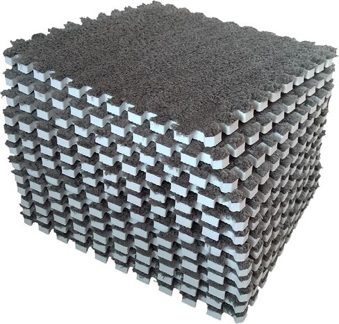 12 pcs Shaggy Soft EVA Foam Interlocking Carpet Fluffy Rugs Protective Floor Tiles Sport Play mats for Home Parlor, Bedroom, Children Kids Room (Pink) in Saudi Arabia
