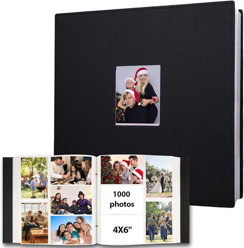 Linen Hardcover Photo Album 4x6 1000 Photos Large Capacity for Family Wedding Anniversary Baby Vacation, 4x6 Photo Albums with Front Window Holds 1000 Horizontal and Vertical 4 x 6 Pictures(Black) in Saudi Arabia