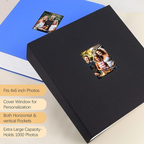 Linen Hardcover Photo Album 4x6 1000 Photos Large Capacity for Family Wedding Anniversary Baby Vacation, 4x6 Photo Albums with Front Window Holds 1000 Horizontal and Vertical 4 x 6 Pictures(Black) in Saudi Arabia