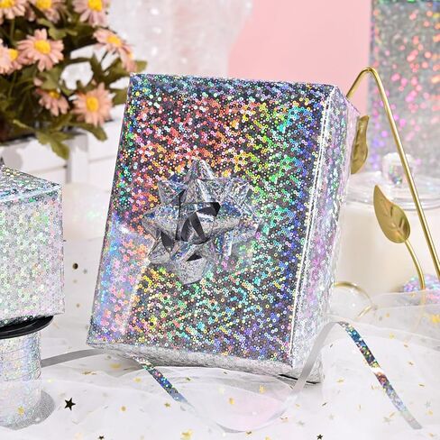 Garbendy Holographic Foil Colorful Wrapping Paper - Mini Roll - Blue Star 17 Inch X 32.8 Feet Perfect for Birthday,Wedding,Baby,Bridal Shower,Graduate Party，Chanukah Celebration and more Occasions in Saudi Arabia