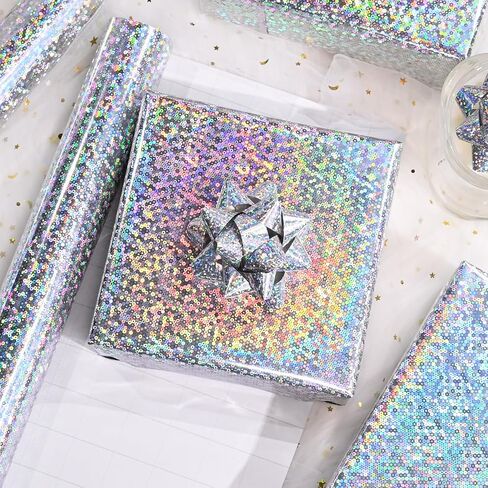 Garbendy Holographic Foil Colorful Wrapping Paper - Mini Roll - Blue Star 17 Inch X 32.8 Feet Perfect for Birthday,Wedding,Baby,Bridal Shower,Graduate Party，Chanukah Celebration and more Occasions in Saudi Arabia