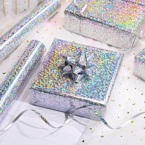 Garbendy Holographic Foil Colorful Wrapping Paper - Mini Roll - Blue Star 17 Inch X 32.8 Feet Perfect for Birthday,Wedding,Baby,Bridal Shower,Graduate Party，Chanukah Celebration and more Occasions in Saudi Arabia
