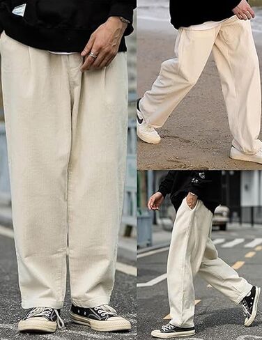 Aelfric Eden Mens Corduroy Vintage Cargo Prasspants طويلة الصلبة مرنة الخصر غير الرسمي Hip Hop Wide Streetwear in Kuwait