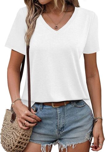 Womens Short Sleeve T Shirts V Neck Tops Summer Trendy Comfy Casual Basic Tee Shirt in Saudi Arabia