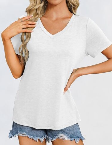 Womens Short Sleeve T Shirts V Neck Tops Summer Trendy Comfy Casual Basic Tee Shirt in Saudi Arabia