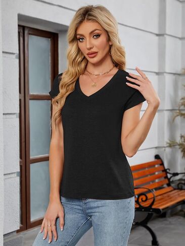 قمصان المرأة القصيرة القصيرة القصيرة القصيرة الخامسة Tees Cap Cap Sleeve T Shirts Nasual Estrendy Spring Fashion Complements 2025 in Saudi Arabia