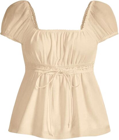 SOLY HUX Women's Square Neck Short Sleeve Peplum Tops Tie Front Summer Tee Shirt Streetwear in Saudi Arabia