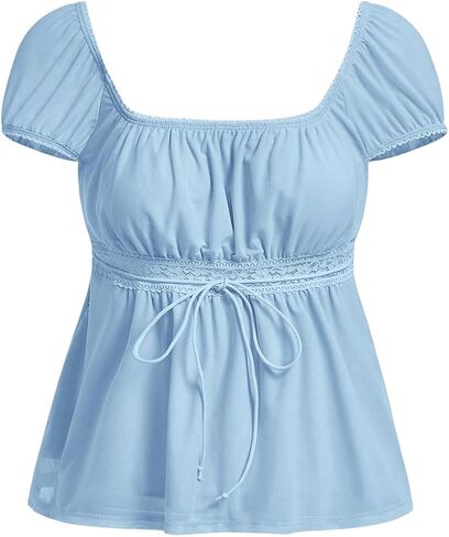 SOLY HUX Women's Square Neck Short Sleeve Peplum Tops Tie Front Summer Tee Shirt Streetwear in Saudi Arabia