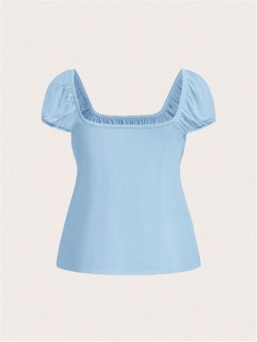 SOLY HUX Women's Square Neck Short Sleeve Peplum Tops Tie Front Summer Tee Shirt Streetwear in Saudi Arabia
