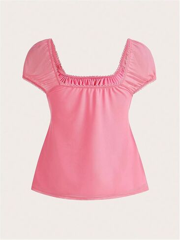 SOLY HUX Women's Square Neck Short Sleeve Peplum Tops Tie Front Summer Tee Shirt Streetwear in Saudi Arabia