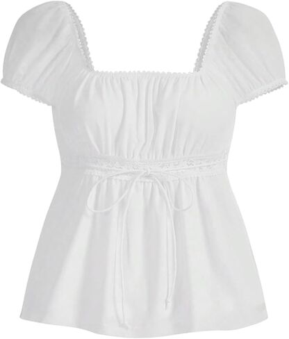 SOLY HUX Women's Square Neck Short Sleeve Peplum Tops Tie Front Summer Tee Shirt Streetwear in Saudi Arabia