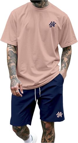 GORGLITTER Men's Two Piece Letter Graphic Y2k Tracksuit Short Sleeve Tee Top Drawstring Shorts Set in Saudi Arabia